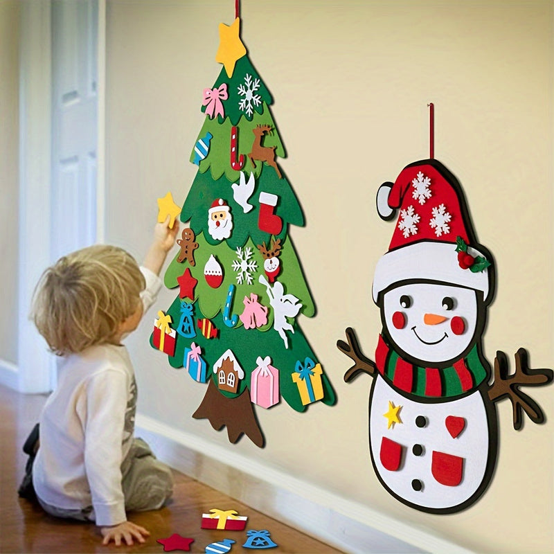 Adventskalender-Set aus Filz mit Weihnachtsbaum und Schneemann – Bastelset für Kinder mit Ornamenten