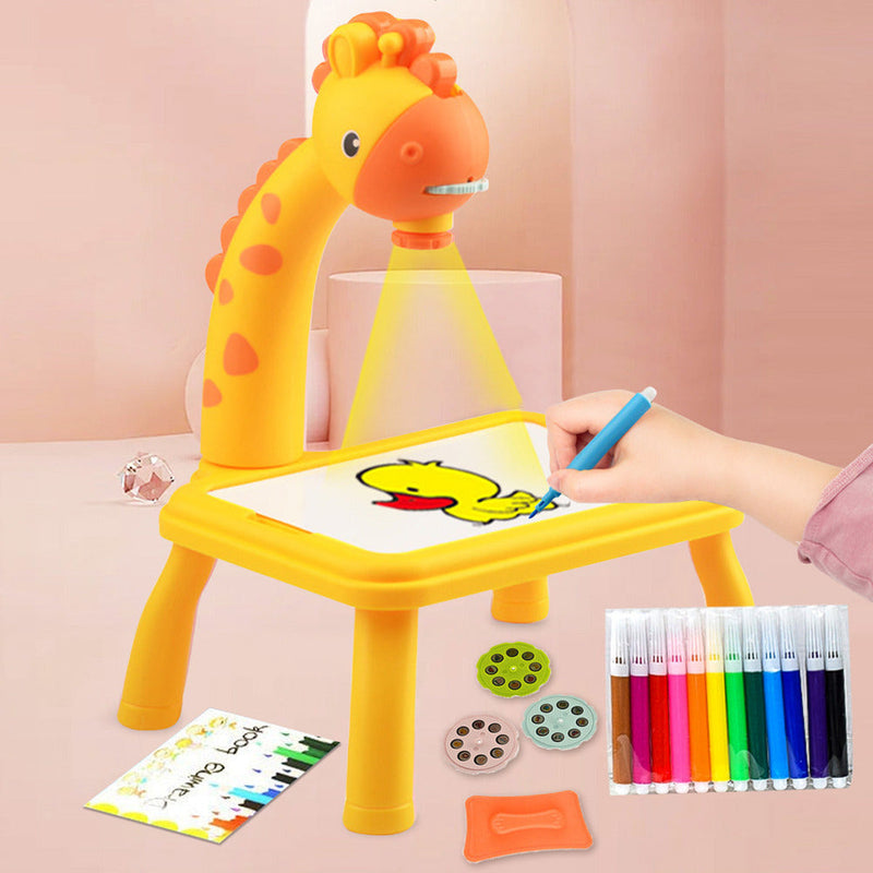 Giraffen-Zeichenprojektortisch für Kinder – 24 Folien, 12 Marker, ab 3 Jahren