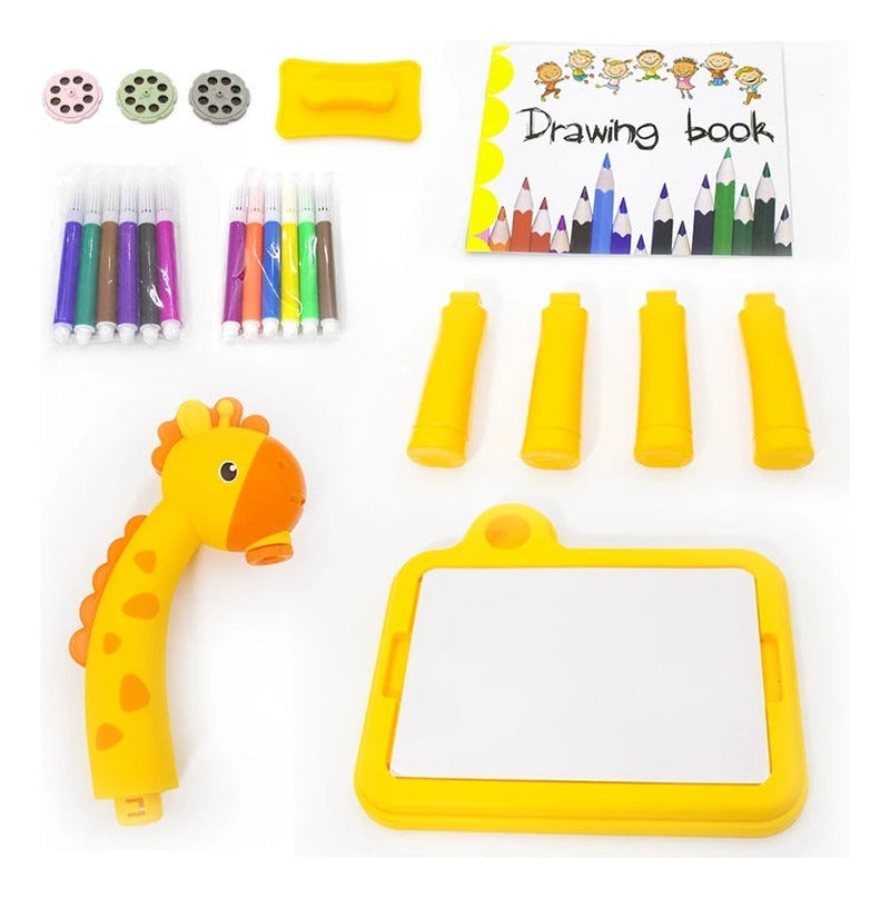 Giraffen-Zeichenprojektortisch für Kinder – 24 Folien, 12 Marker, ab 3 Jahren