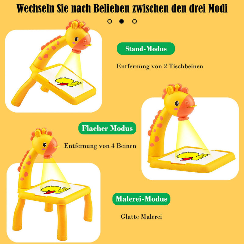 Giraffen-Zeichenprojektortisch für Kinder – 24 Folien, 12 Marker, ab 3 Jahren