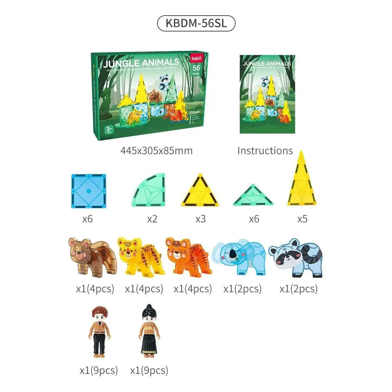 KEBO 56-teiliges Magnetplättchen-Set: Prärietiere-Bausteine