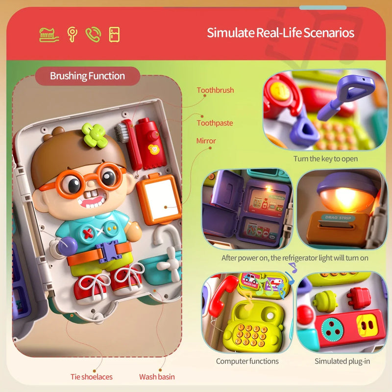 Busy Board für Kinder – 54-in-1-Sensory-Activity-Spielzeug mit Lichtern und Geräuschen