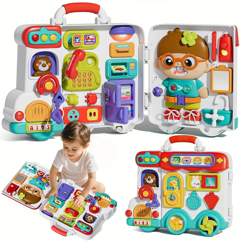 Busy Board für Kinder – 54-in-1-Sensory-Activity-Spielzeug mit Lichtern und Geräuschen